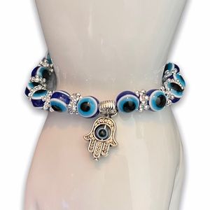 Size Medium Blue Hamsa protection bracelet 10mm